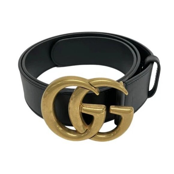 GUCCI GG Marmont 400593 Black Gold Leather Hardware - Belt